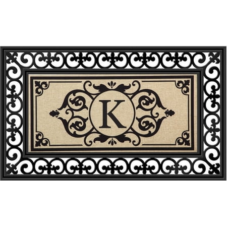 Evergreen Flag Seasonal Sassafras Interchangeable Mat and Tray Cambridge Monogram Burlap , Letter K