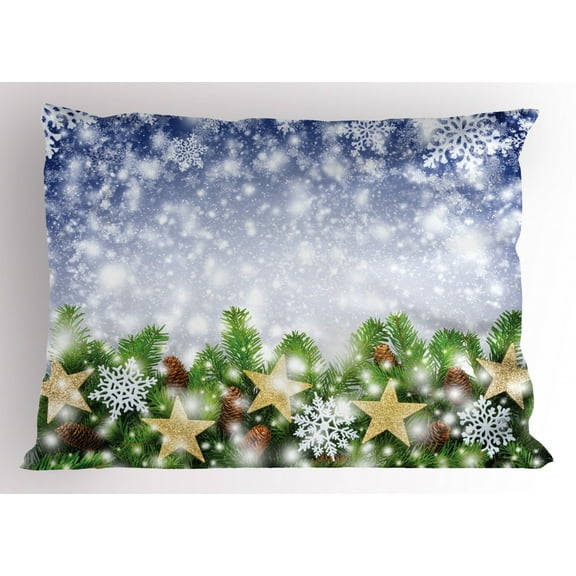 Ambesonne Christmas Pillow Sham, Bokeh Snowflakes, 26" X 20", Multicolor