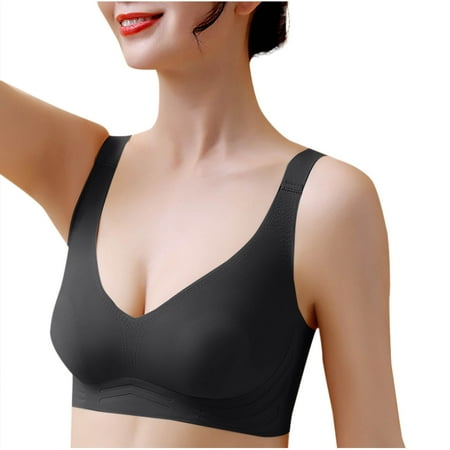 Gnurob Womens Push Up Everyday Bras Wire Free Basic Bra No Underwire Bralettes Comfortable Seamless Bralette Smooth Brassiere Clearance Deals Black 5X-Large