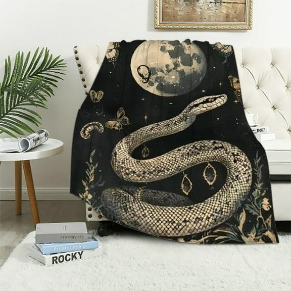 Autua Mystic Snake Blanket Celestial Moon Throw Blankets,Birthday Gifts for Kids Adult,Lightweight Soft Fleece,with Astrology Butterfly,Sofa Couch Bed Room Horror Spiritual Decor  40x50in