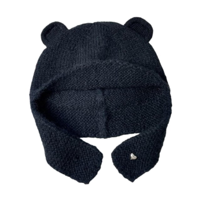 Gorro de punto Yinane con orejas de oso gorro con orejeras negro