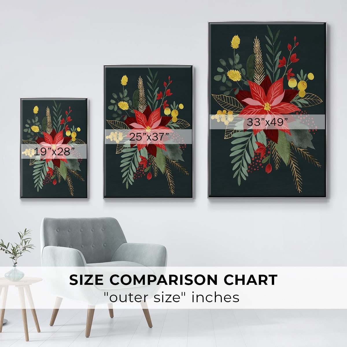 Bright Christmas Night Collection B - Framed Gallery Wrapped Holiday Canvas - 25 x 37 - Silver Frame