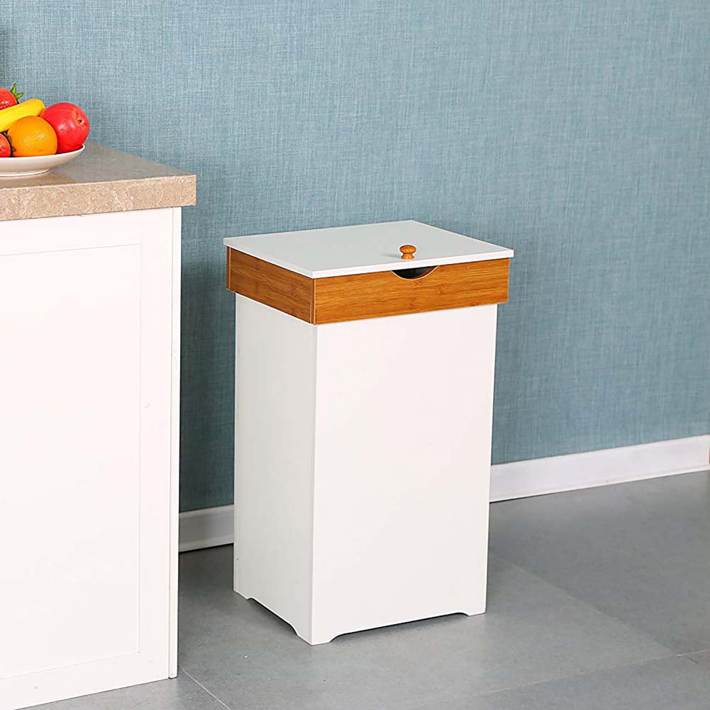 Trashcan Wood Trash Bin Garbage Can, Wooden Kitchen Trash Cans With Lids