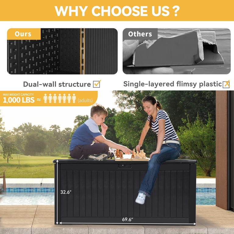 Dextrus 260 Gallon Waterproof Resin Deck Box, Lockable, for Patio