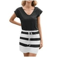 thumbnail image 2 of Xihbxyly Casual Dresses for Women Summer Striped Print Off the Shoulder Mini Dress Casual Slim Fit Short Sleeve Ruffle Flowy Sundress, 2 of 6