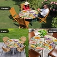 thumbnail image 4 of Spring Colorful Floral Round Tablecloth for 55-60 Inch Tables,Fitted Table Cover with Elastic Edge,Yellow Purple Pastoral Flowers Waterproof Outdoor Table Cloth Protector for Patio Garden Dinner, 4 of 9