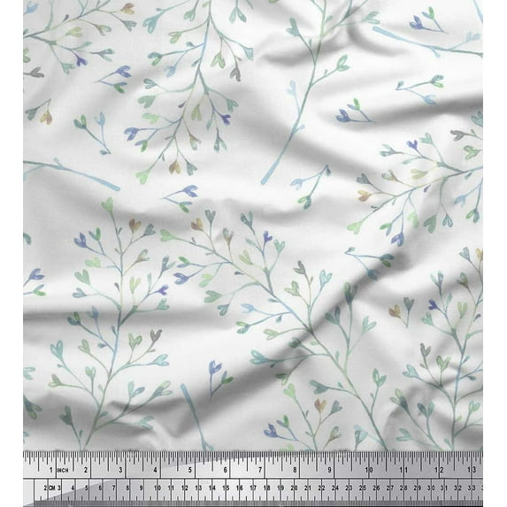 Soimoi Poly Georgette Fabric Leaves Watercolor Print Fabric by Yard 52 Inch Wide