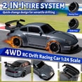 thumbnail image 5 of RC Drift Car, 1:24 Remote Control Car for Kids, 20KM/H 4WD High Speed RC Cars with LED Lights, Two Batteries, Extra Drifting Tires, Vehicle for Adults Boys Girls, 5 of 7