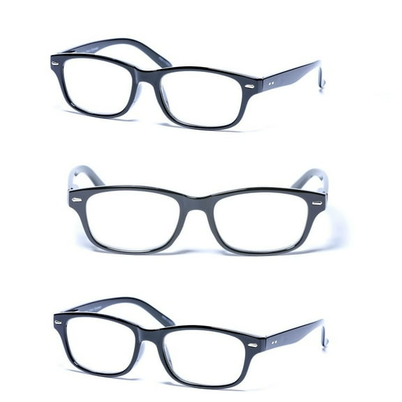 Mass Vision® 3 Pair of "The Intellect" Unisex Reading Glasses - Microfiber Soft Pouches Included
