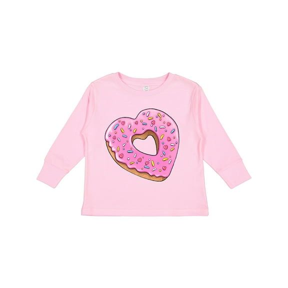 Inktastic Heart Shaped Donut with Pink Icing and Sprinkles Boys or Girls Long Sleeve Toddler T-Shirt