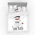 thumbnail image 1 of Saying Duvet Cover Set, You Stole My Heart Lettering with Closed Woman Eye and Brow, Bedding Set with Shams and Fitted Sheet, 3 Sizes, by Ambesonne, 1 of 3