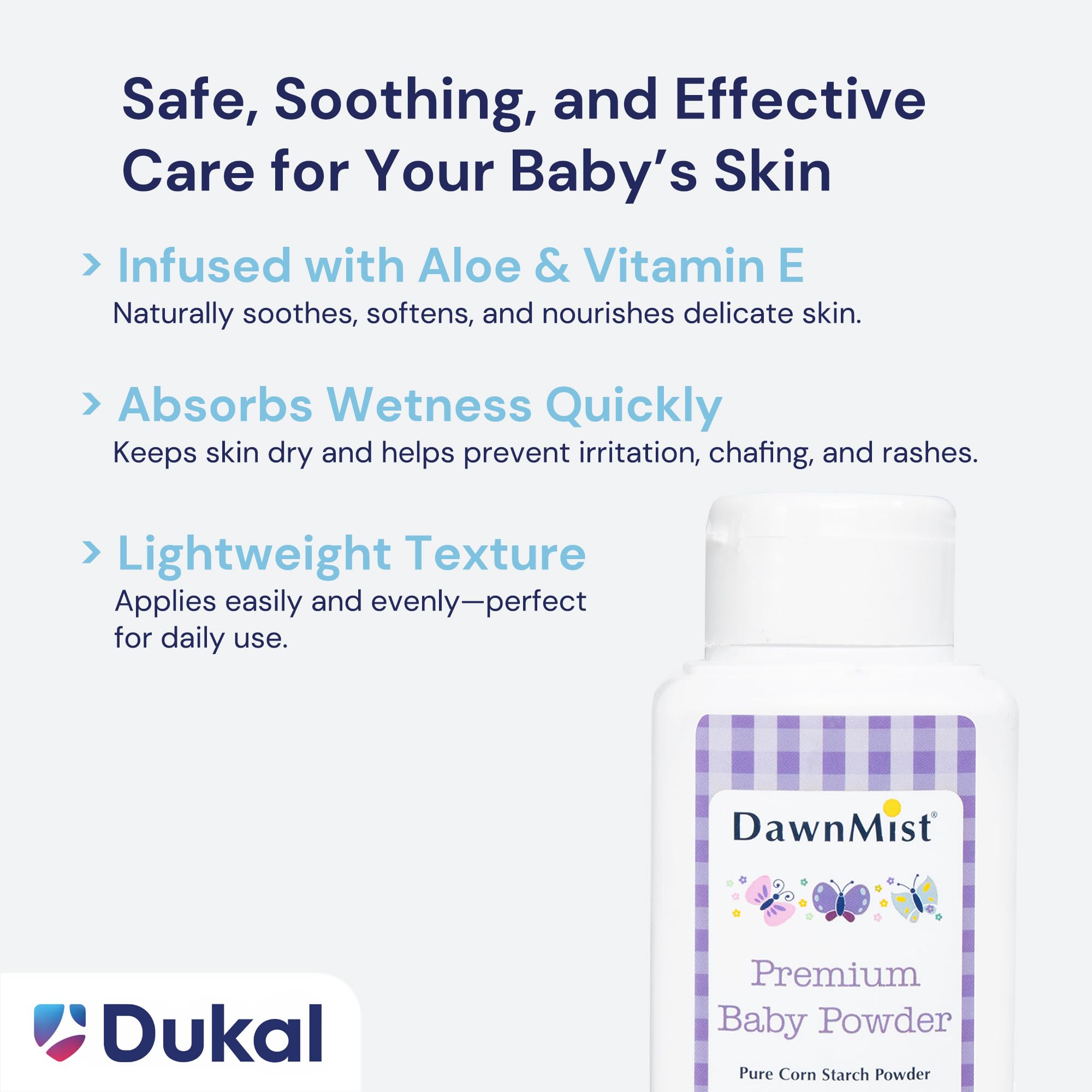 Dukal DawnMist Premium Baby Powder, 3.5 oz Bottles – Talc-Free Formula, Gentle & Soothing for Delicate Skin – Full Case Pack of 48