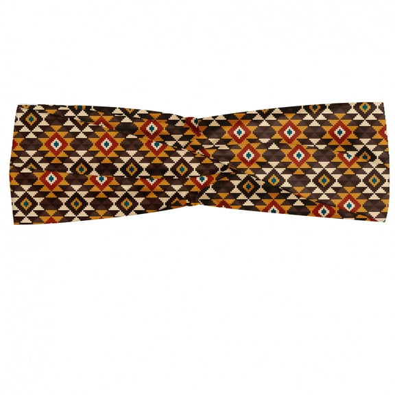 Ethnic Headband, Traditional Native Bohemian Peruvian Geometric Zigzag Design Pattern, Elastic and Soft Women's Bandana for Sports and Everyday Use, Grey Red Coconut, by Ambesonne
