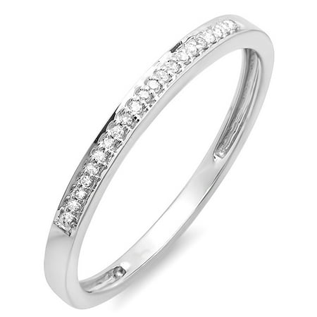 10k White Gold Wedding Bands - 0.09 Carat (ctw) 10K Gold Round White Diamond Ladies Wedding Anniversary Stackable Band