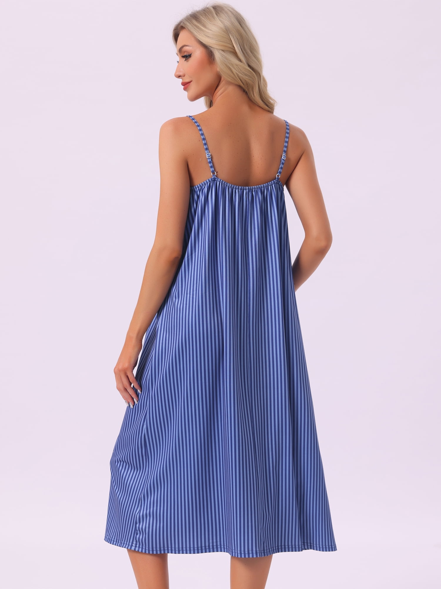 DARING DIVA Women's Spaghetti Strap Stripe Nightshirt Pajama Dress XL Blue