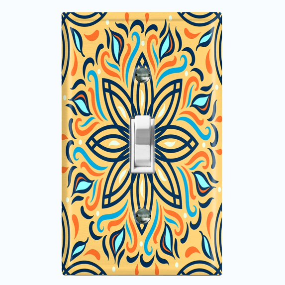 Metal Light Switch Plate Cover Blue Orange Star Mandala Tile Pattern TIL042