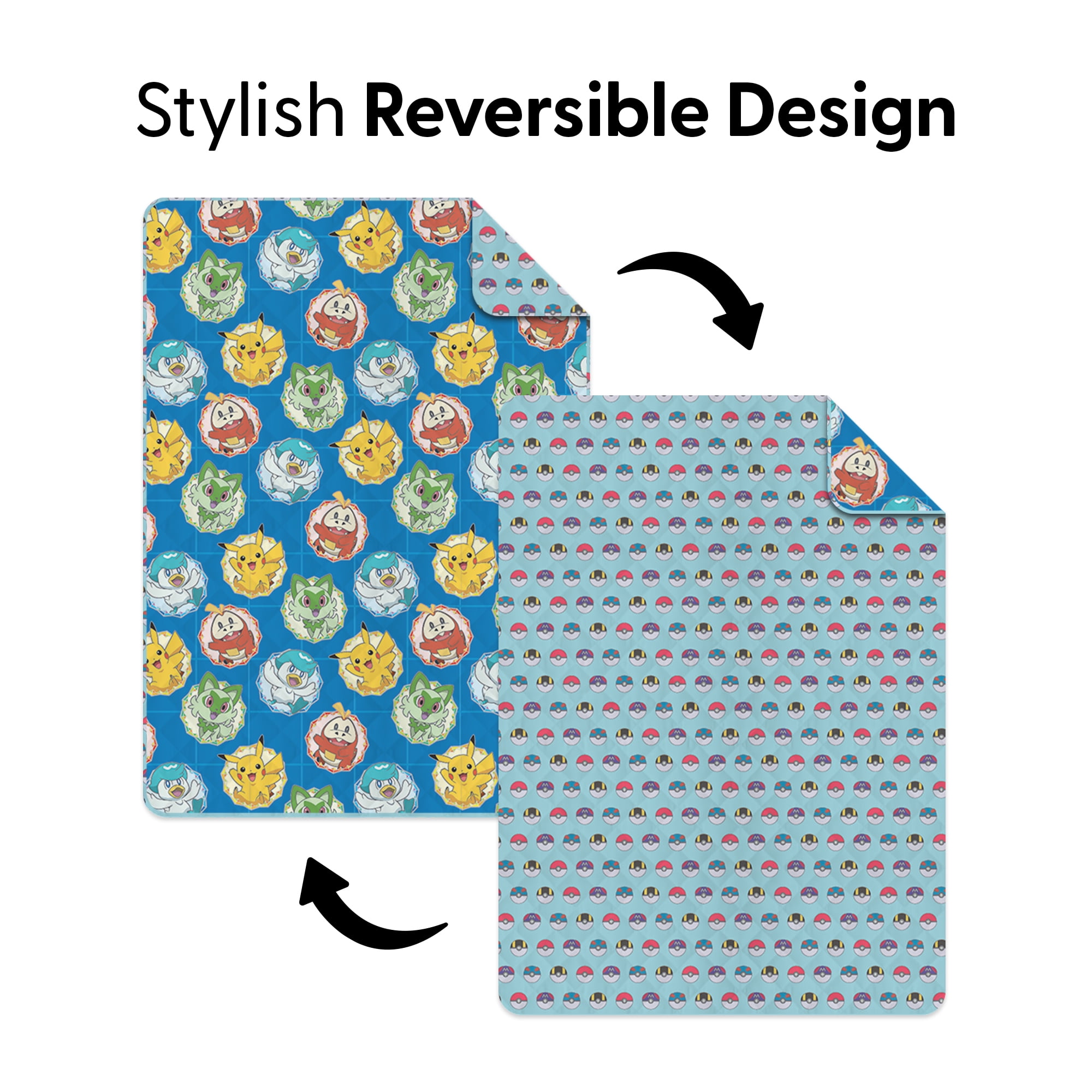 Pokemon Framed Characters Twin/Full Reversible Microfiber Quilted Blanket, 62x90 inches