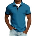thumbnail image 2 of Yifymode Men's Slim Fit Short Sleeve Polo Shirt, Contrast Collar Button Placket Soft Knit Casual Top Blue 3XL, 2 of 4
