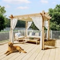 thumbnail image 2 of Petyee 10 x 10FT Outdoor Aluminum Pergola with  Retractable Canopy and Side Mesh Screen,UV & Mosquito Proof,Wood-Grain Finish,Beige canopy, 2 of 8