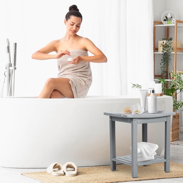 Banc de Douche pour Intérieur de Douche, Tabouret de Douche HDPE pour Raser les Jambes Chaise de Douche avec Étagère de Rangement/poignée, Siège de Douche Imperméable pour Salle de Bain, SPA, Utilisation Intérieure Ou Extérieure