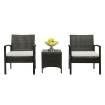SYNGAR 3 Piece Patio Set, Bistro Table and Chairs Set, Outdoor All Weather Wicker Furniture Sets with Coffee Table, Conversation Chairs Set with Soft Cushions, for Yard, Balcony, Pool, D5903