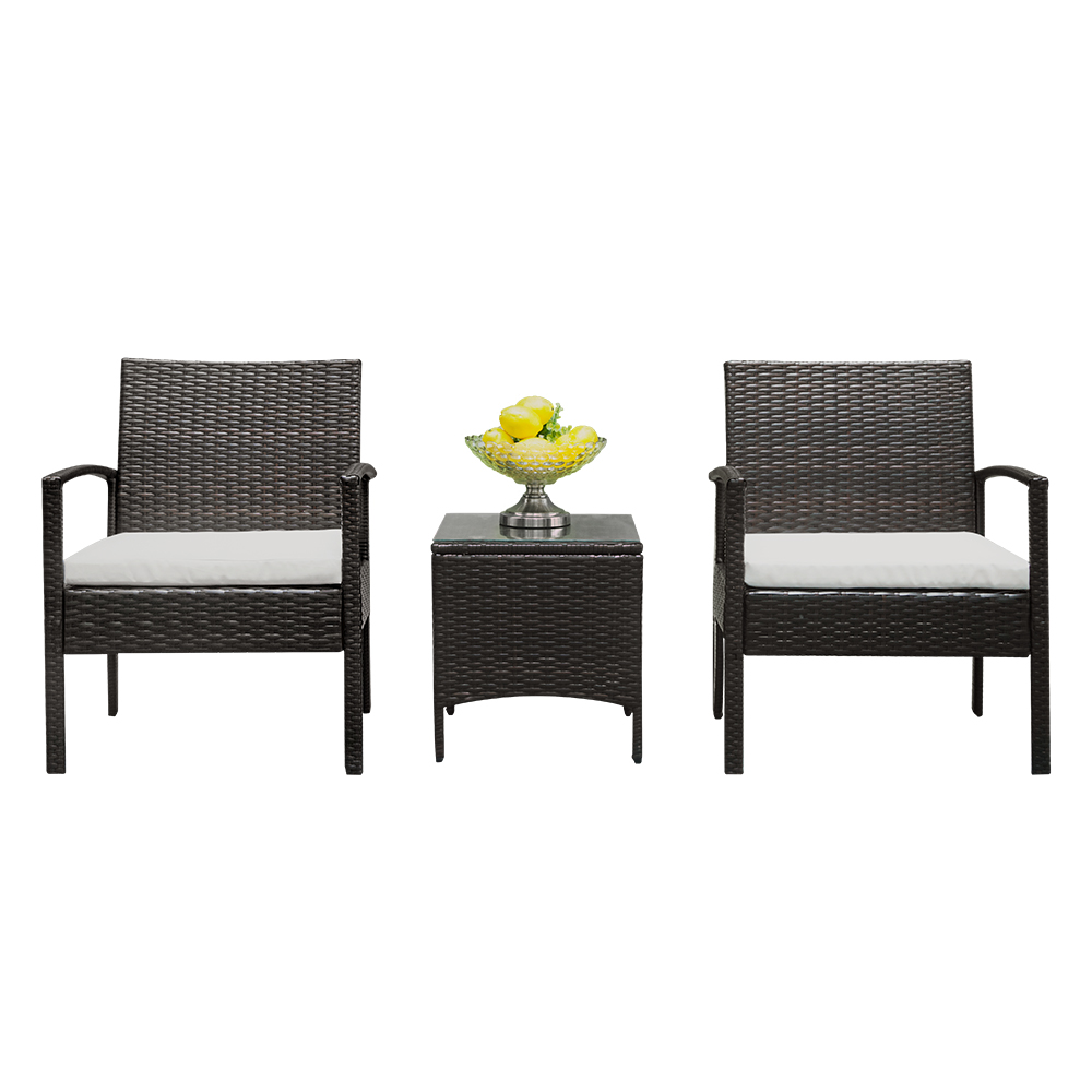 3pcs Patio Conversation Chairs Set, BTMWAY Rattan Outdoor Patio Deck Backyard Furniture Balcony Sofa Chairs Set, Outdoor Wicker Bistro Lounge Chair Set with Bistro Chair/Side Table/Cushions, R655 - image 2 of 7