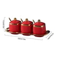 thumbnail image 3 of Phnom Penh Sugar Bowl With Lid And Spoon, 3 Set Of Sugar Pot, Sugar Container Spice Jar, Salt Pot Seasoning Canister, Colorful Ceramic Coffee Sugar Canisters-Red-3 Set, 3 of 9