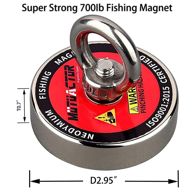 MUTUACTOR Fishing Magnets 700lb, Strong Magnetic Fishing Kit with Plastic Storage Box and Safty Golves N52 Neodymium Magnets for Hunting Under Water