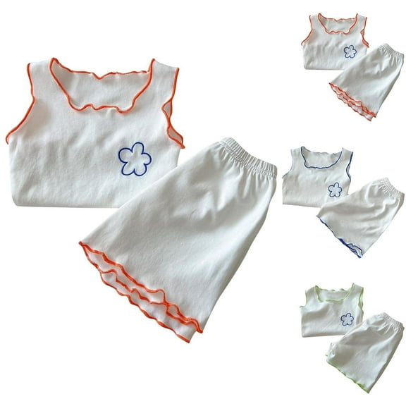 SROBPTY Toddler Girls Summer Set Print Crew Neck Sleeveless Tops Elastic Waist Short Pants for 0-8Y