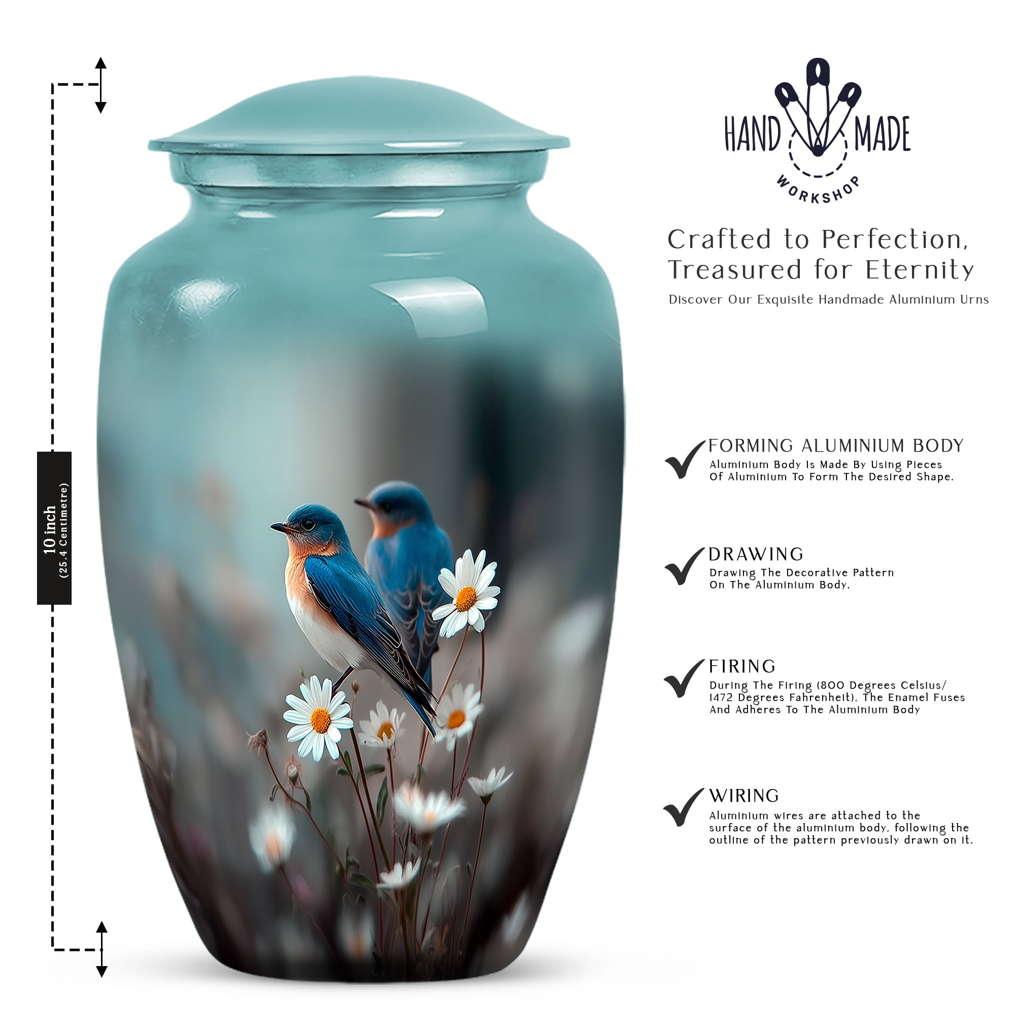 Blue Bird Memorial Decorative Urns For Human Ashes Adult Female, Large Funeral Urns For Ashes Women, Cremation Urn For Ashes Adult Male (Size-10 Inch 1 Pc)