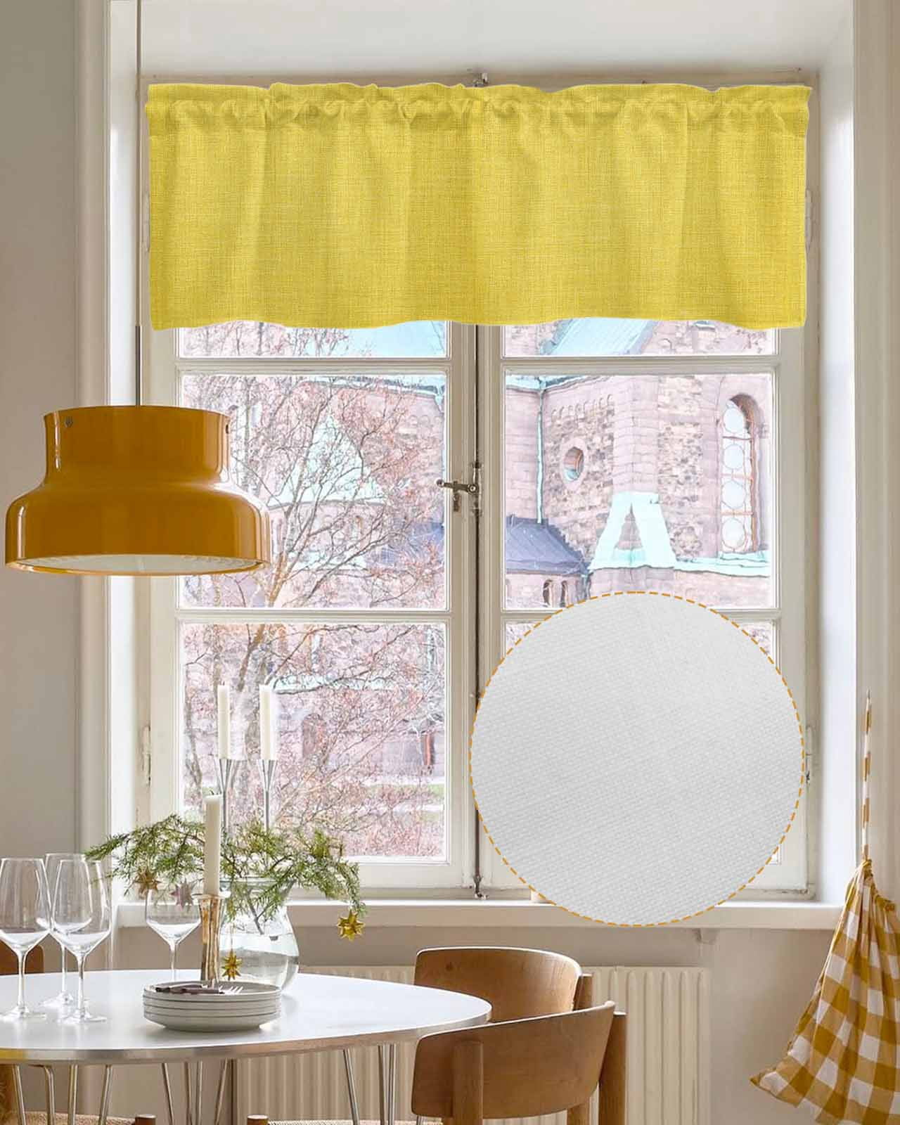 Yellow Farmhouse Kitchen Valances for Windows Farmhouse Linen Window Valance Curtain for Living Room Window Treatment Vintage Country Monochrome Textured Valance Rod Pocket Topper Drape, 54 x 18 Inch
