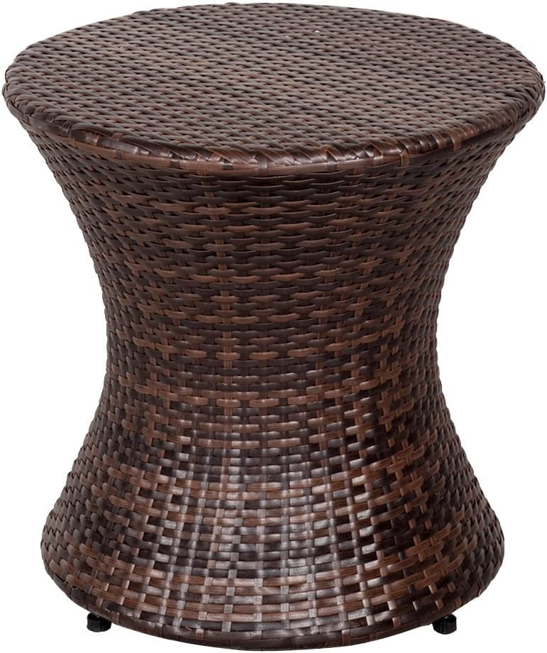 Outdoor Small Side Table, Patio Rattan End Table, 20 Inch Hourglass
