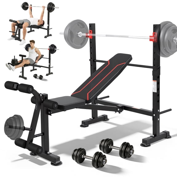 Adjustable Weight Bench Set with Leg Extension/Curl,750LBS Workout Bench with Bench press rack , Standard Bench Press Set for Home Gym Full Body Training