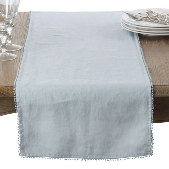 SARO 15062.LC1672B 16 x 72 in. Rectangle Pompom Design Table Runner Lilac