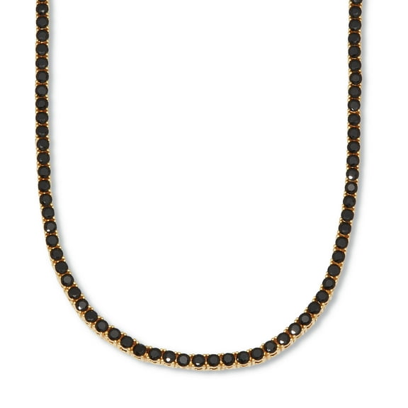 Round Black Cubic Zirconia 14k Yellow Gold-Plated Tennis Necklace 18-inch