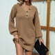 thumbnail image 5 of Mujeres Casual Moda Sólido Jersey Manga larga Cuello en V Suéter Kness-Vestido alto Pompotops  hdfakjf7736, 5 of 6