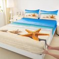 thumbnail image 4 of spefrowx Beach Starfish King Sheets for Teens, Turquoise Seaside Conch Seashell Sand Bedding, 4pcs, 1 Flat Sheet, 1 Fitted Sheet and 2 Pillowcases, 4 of 5