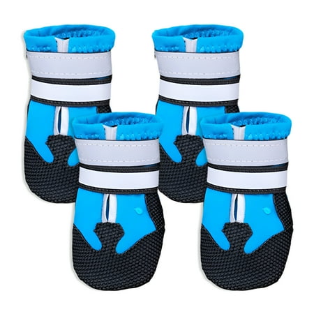 TELOLY 4Pcs Dog Shoes Slip-Resistant Dog Boots Wet Surface Grip Dog Winter Boots Blue M