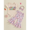 thumbnail image 4 of Baby Toddler Girls Easter Outfits 3 6 12 18 Months Long Sleeve Romper + Flare Pants + Bow Headband Set Infant Clothes, 4 of 9
