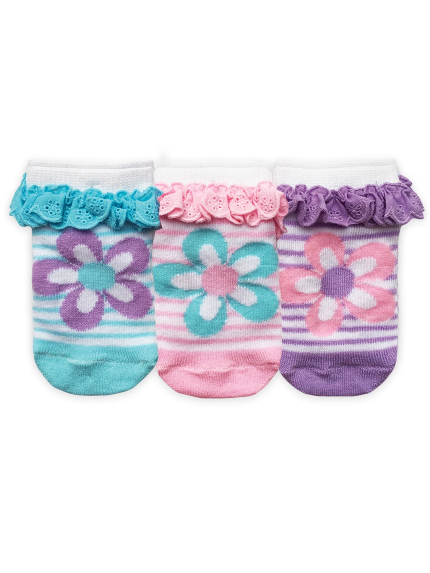 Jefferies Socks Baby Girls Lace Trimmed Daisy Socks, 3Pack