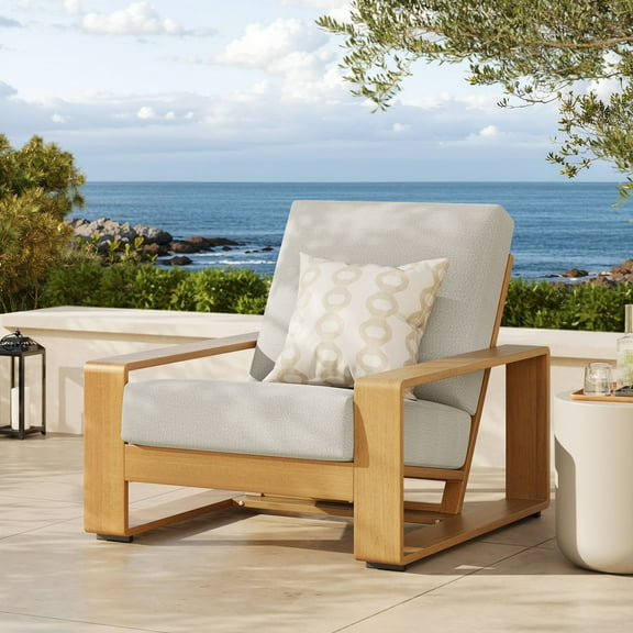 Modway Lirienne Outdoor Patio Aluminum Faux Wood Armchair in Ivory Natural by Modway