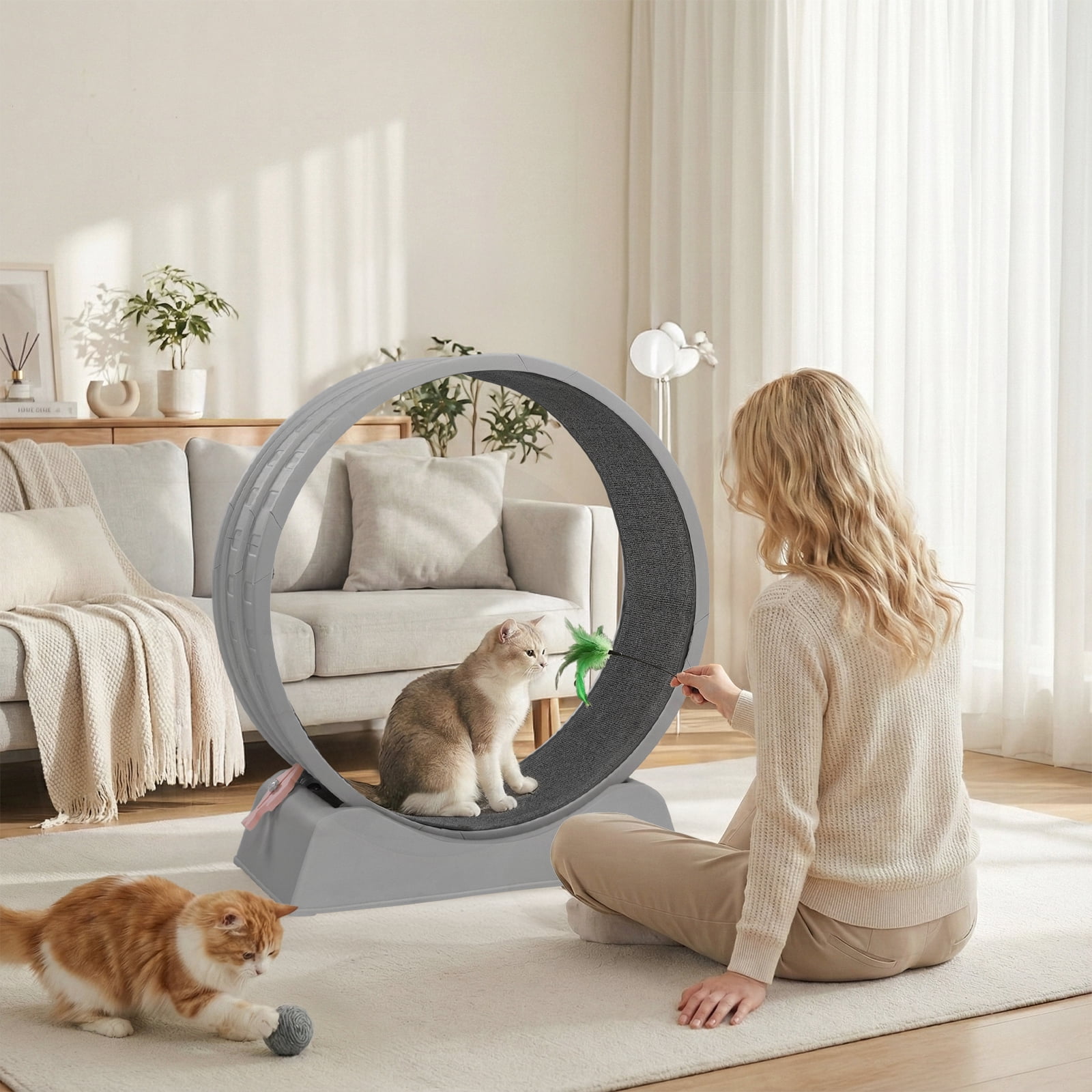 UBesGoo 31in Cat Exercise Wheel, Gray Carpeted Treadmill for Daily Fitness & Weight Loss, Safe Design