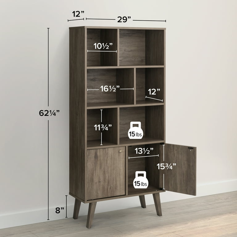 Prepac Milo Mid Century Modern Bookcase with Inlet Shelves Two
