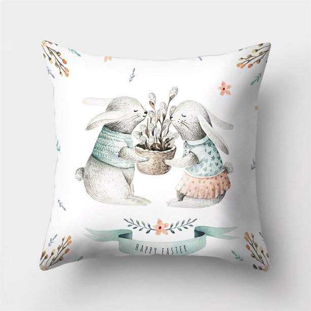 Funda de cojín para decoración del hogar de piel de melocotón con corona de acuarela de conejito de Pascua Wmkox81yii hfskjfh74