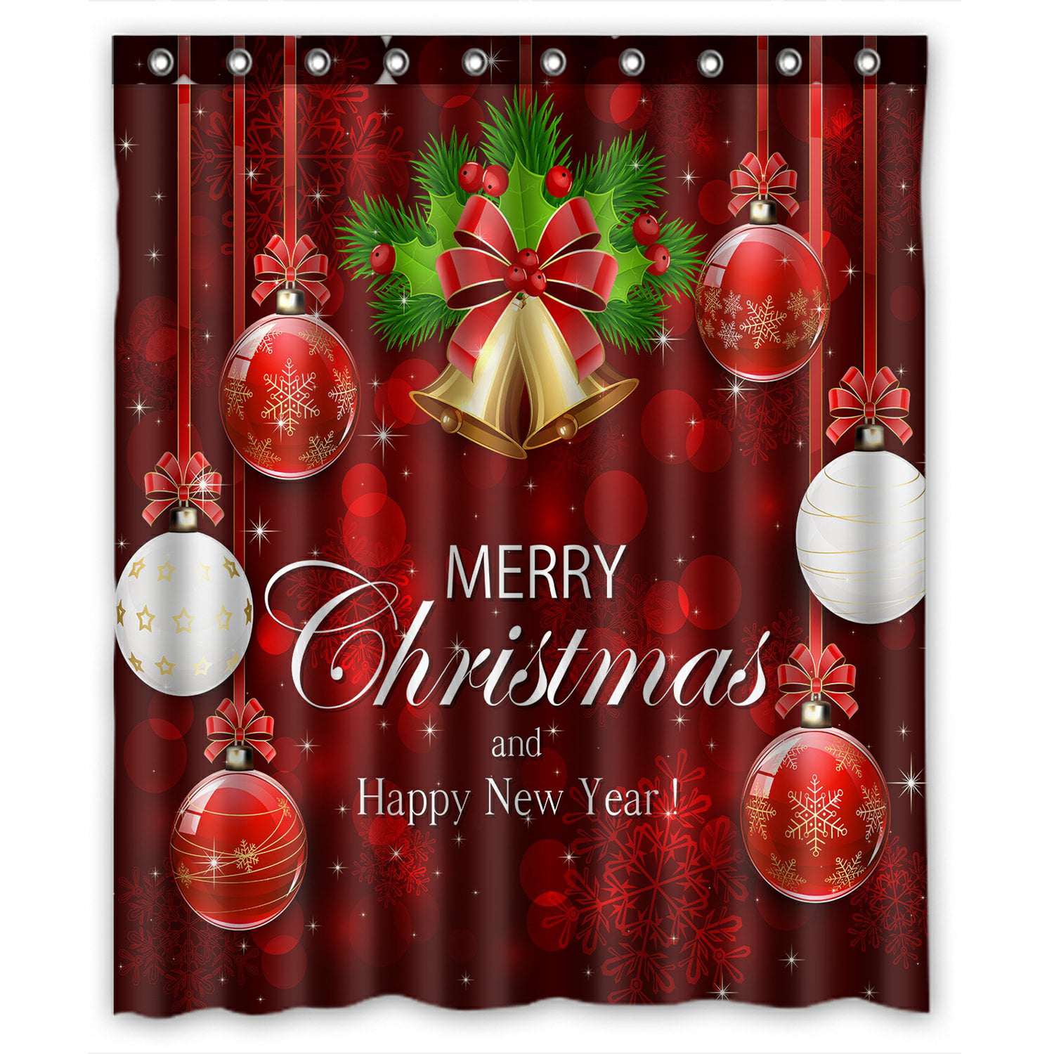 PHFZK Merry Christmas Shower Curtain, Red sparkle background with ...