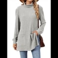 thumbnail image 2 of Camisas de Larga para Mujer, Blusas Túnica Casuales de Cuello Alto Gris L, 2 of 10