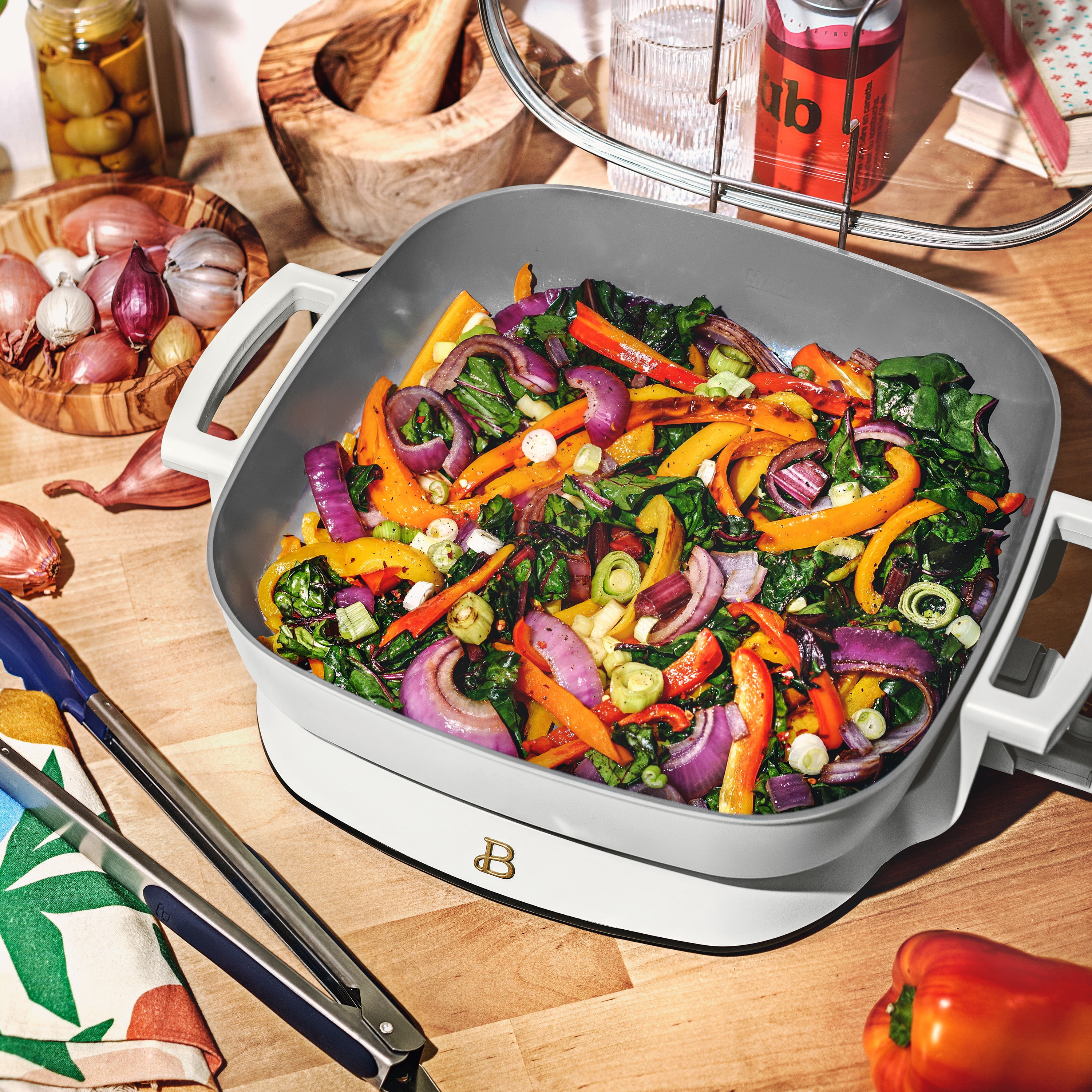 Beautiful 5 in 1 Electric Skillet - Expandable up to 7 Qt with Glass Lid, White Icing by Drew Barrymore