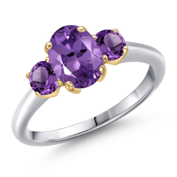 Gem Stone King 10K Two Tone Gold Purple Amethyst Engagement Ring for Women | 1.65 Cttw | Oval 8X6MM | Gemstone February Birthstone | Size 8