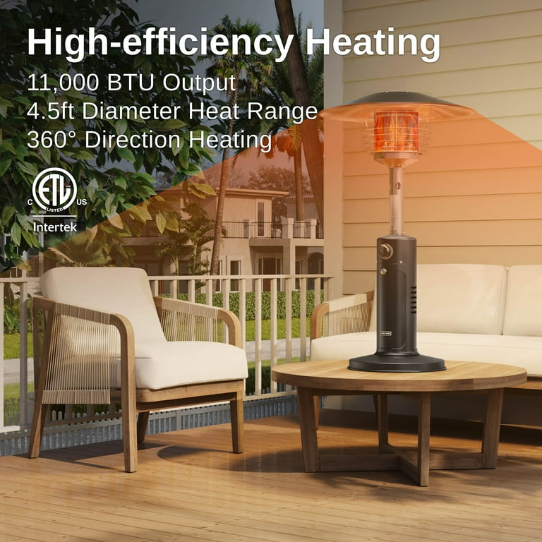 EAST OAK Portable Patio Outdoor Heater, Tabletop Patio Heater 11000 BTU,  Mini Propane Gas Heater with 304 Stainless Steel Burner, Triple Protection  System, Suitable for Garden, Patio, Restaurant Black - Walmart.com