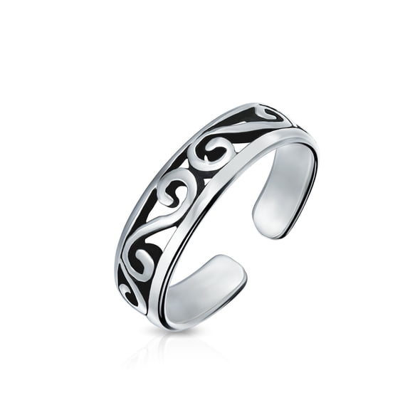 Bling Jewelry Womens Open Spiral Celtic Scroll Wide Midi Toe Ring in Oxidized Sterling Silver